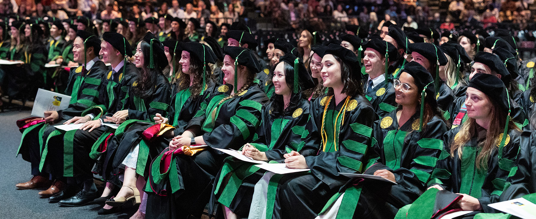 Stritch Class of 2026 members wearing their cap and gowns during Commencement